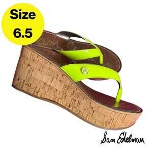 2/for $20 🪩 SAM EDELMAN 💛 Neon Yellow Cork Wedge Sandals 🌟 (Size 6.5)
